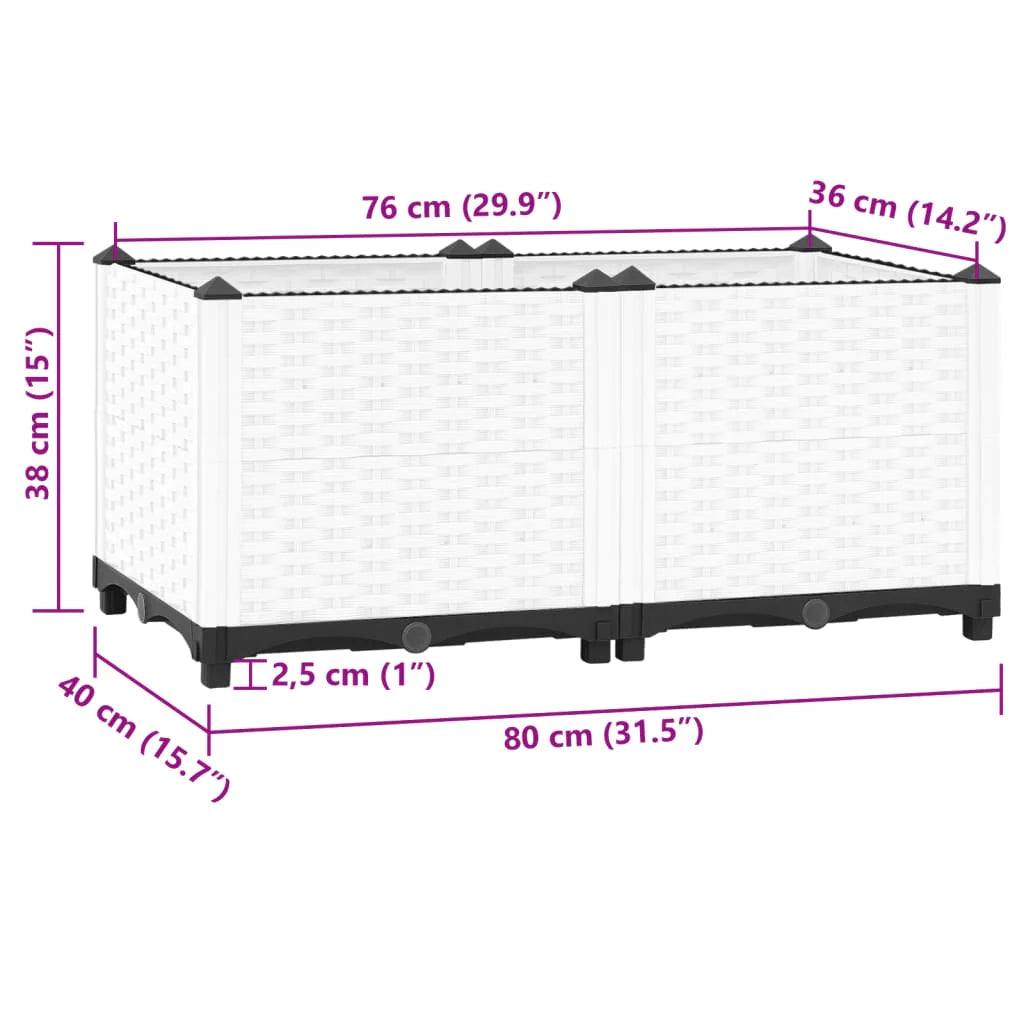Fioriera rialzata per piante fiori terrazza giardino 80 x 40 x 38 cm polipropilene bianco 02_0039239