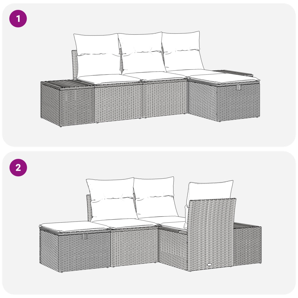Set di divani da giardino 4 Pezzi con cuscini in Polyrattan Grigio Chiaro