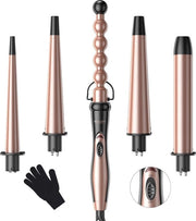 Set di stili per capelli 5 in 1 con smalto ceramico e punti di protezione contro il surriscaldamento per onde e ricci.