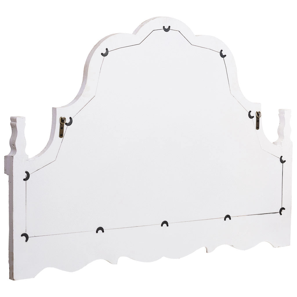 Specchio da parete in legno e metallo invecchiato bianco 128,5x6,5x89h