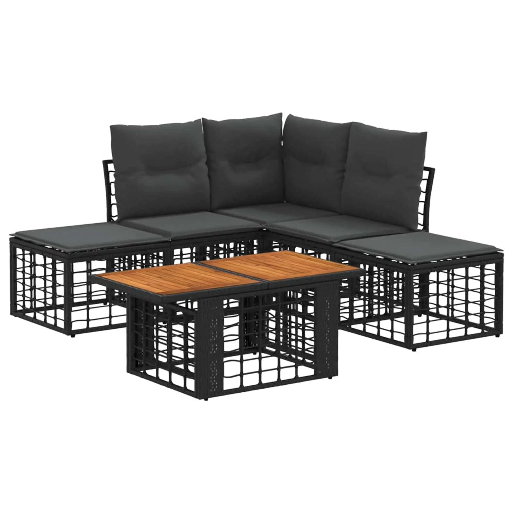 Set Divano da Giardino 6 pz Nero e Grigio scuro polyrattan 3437867