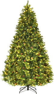 Albero di Natale 240 cm, Albero di Natale con 600 Luci a LED Bianco Caldo, 1335 Rami e Pigne, Decorazione Natalizia per Casa e Negozio (240cm)
