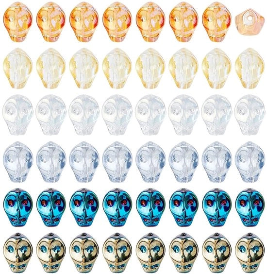 Collezione di perle di vetro 72 pezzi per gioielli - Halloween - Creazione di accessori - Bracciali/Colli - 10 mm x 8 mm x 7,5 mm