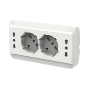 Multipresa Da Incasso Scatola 503 Bianco Opaco, 2 Prese Schuko Universale P40 + 2 Prese Bipasso Italiano 10/16A, 140X80X23mm