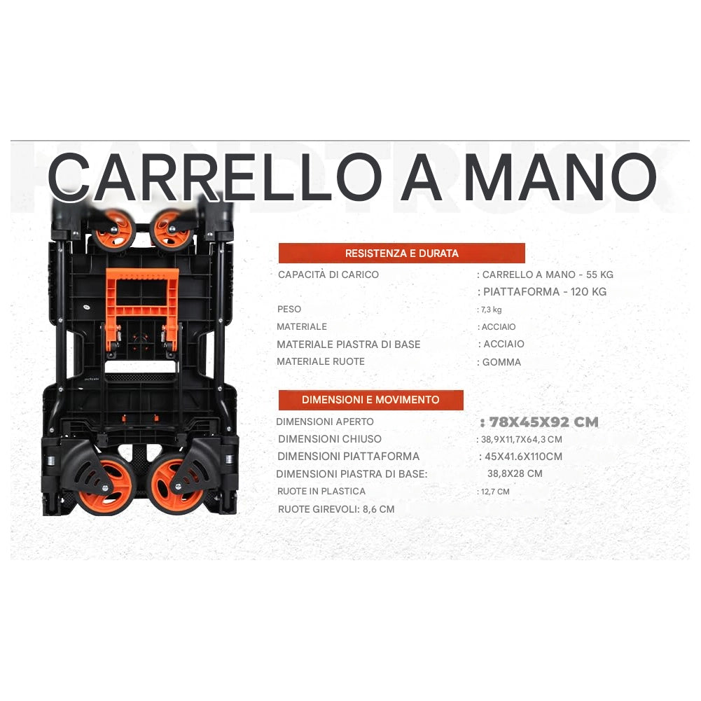 Carrello 2-in-1 Pieghevole con Piattaforma Carrellino Trasporto Pacchi Max 120kg