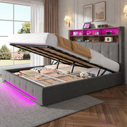 Letto imbottito 180x200 cm idraulico LED USB velluto grigio scuro
