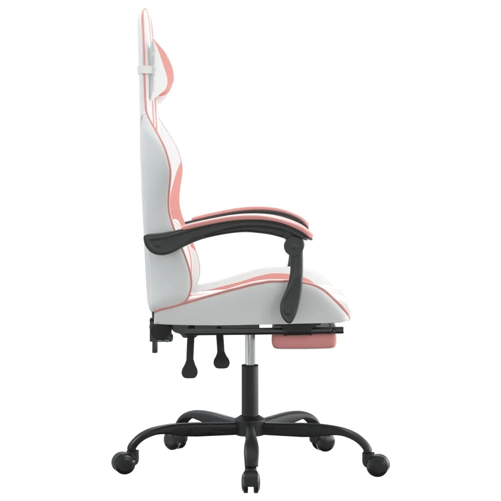 Sedia da Gaming Girevole Poggiapiedi Bianca e Rosa Similpelle 349540
