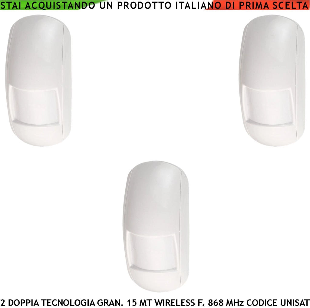 Doppia Tecnologia 3 Pezzi Rilevatori Movimento Grandangolo da Interno Copertura 15 Metri Antifurto Radio Fr. 868MHz Bidirezionale Codice UNISAT2 Anti Jamming Antimanomissione Sensore Intrusi look down
