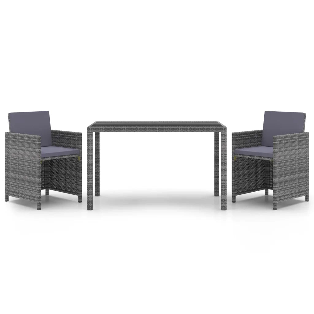 Set da Pranzo da Giardino 3 pz con Cuscini Polyrattan Grigio 3095490