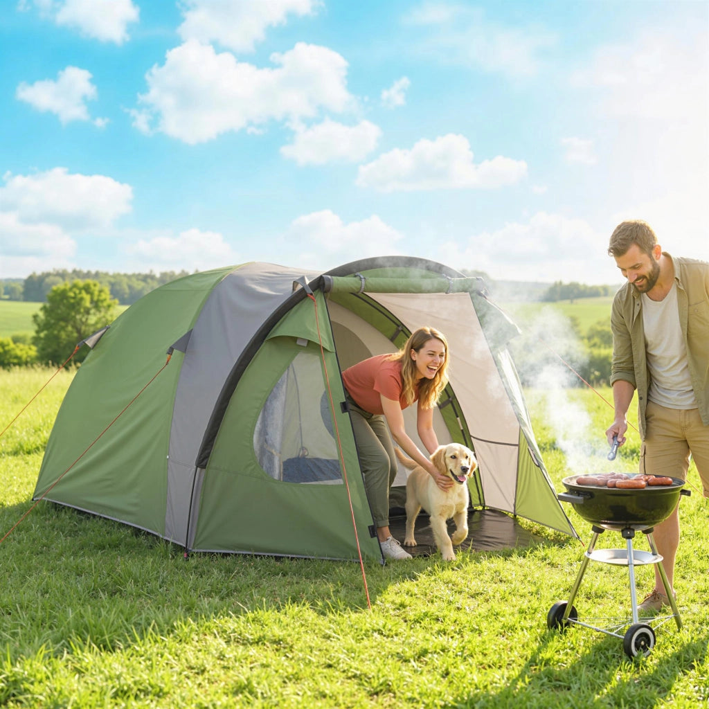 Tenda da Campeggio 4 Persone 2 Camere ¨C zephmum ¨C Verde 323x248x150cm