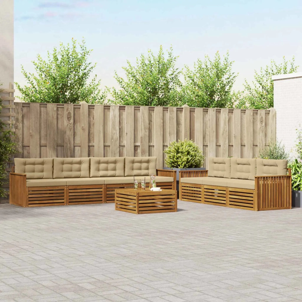 Set di divani da esterno con cuscino 8 pcs Naturale e Beige