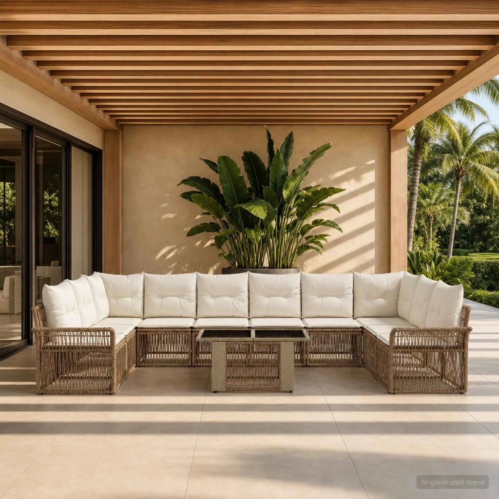 Set Divano da Giardino 11 pz Beige e Bianco Crema polyrattan 3436689