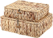 Cesto in vimini con coperchio - Set di 2 contenitori in vimini piatto intrecciato - contenitori in vimini a forma di fiore di acqua - naturale