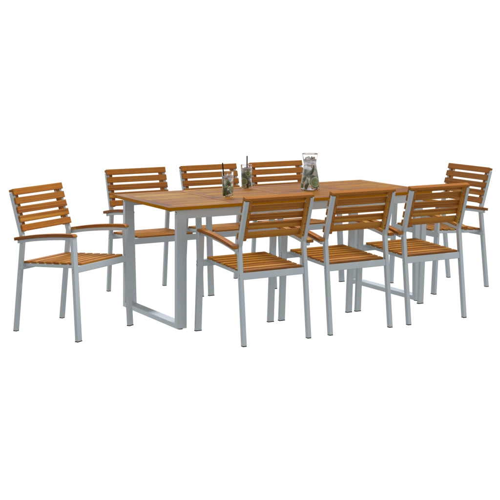 Set da Pranzo da Giardino 9 Pezzi in Legno Massello di Acacia e Metallo