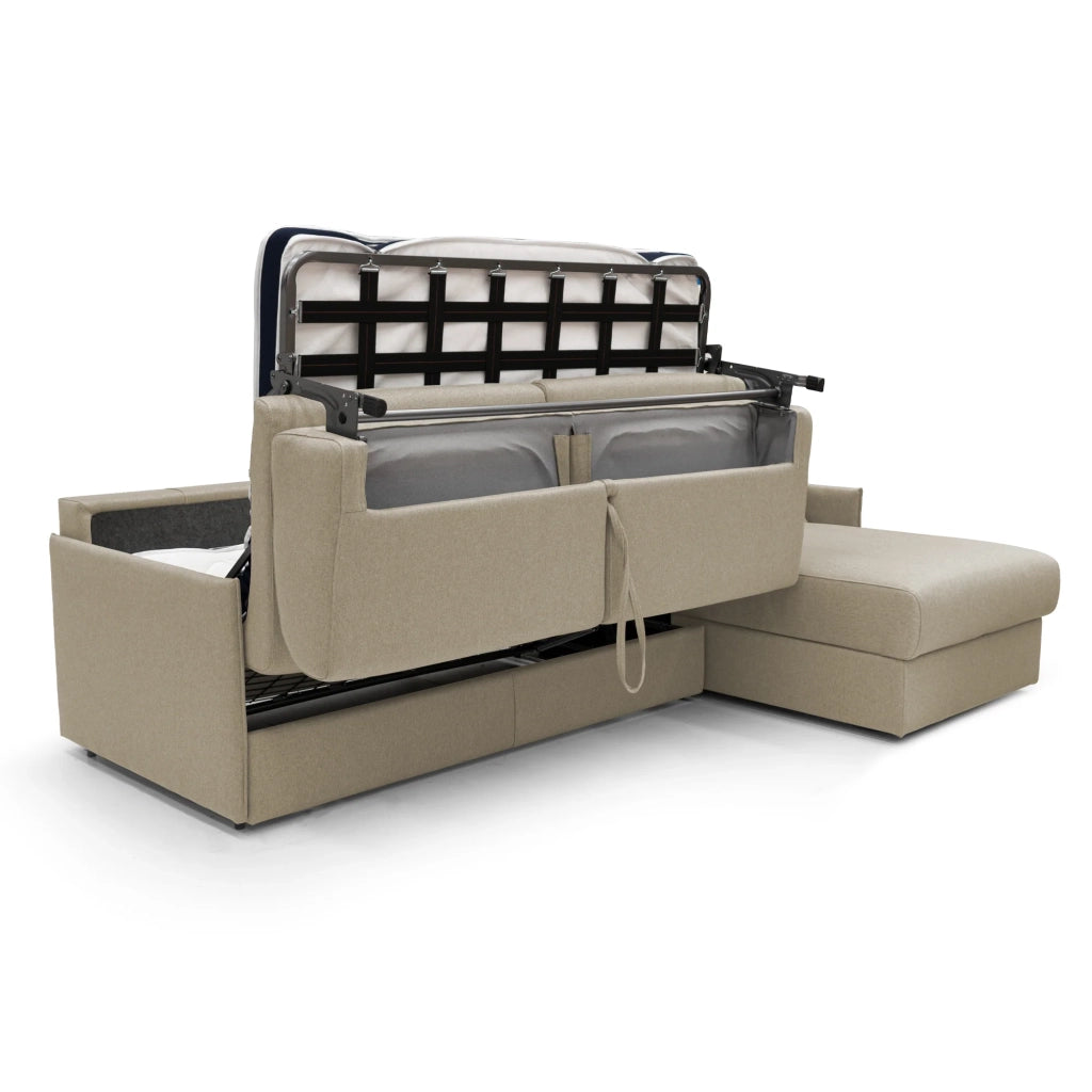 Evans Divano letto angolare con penisola in morbido tessuto impermeabile T13 272 cm Sinistro (mat. 160x197)  beige