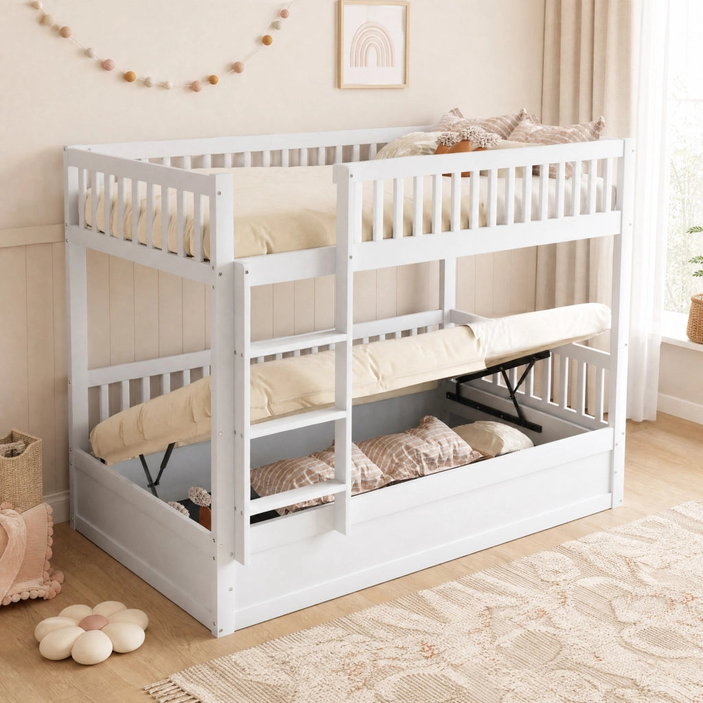 Letto a castello per bambini 90x200 cm con contenitore idraulico; bianco
