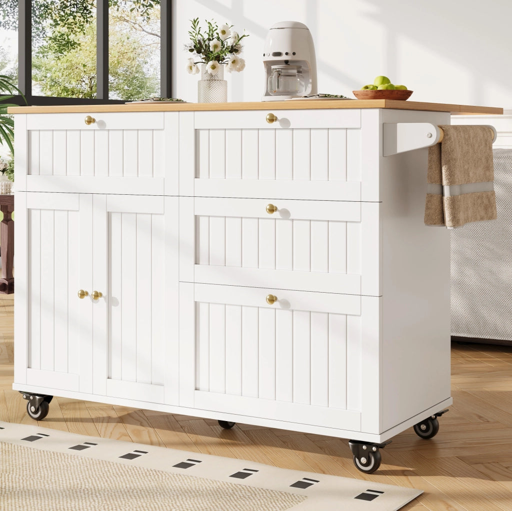 Isola da cucina mobile in MDF bianco con ante a ribalta