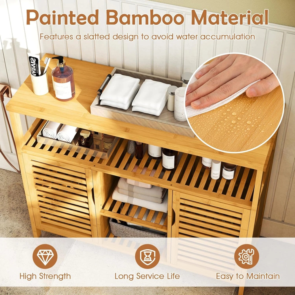 Armadio da bagno in bambù con ante a persiana e mensole, organizer per soggiorno, ingresso, cucina, sala da pranzo, 100 x 35 x 80 cm, naturale