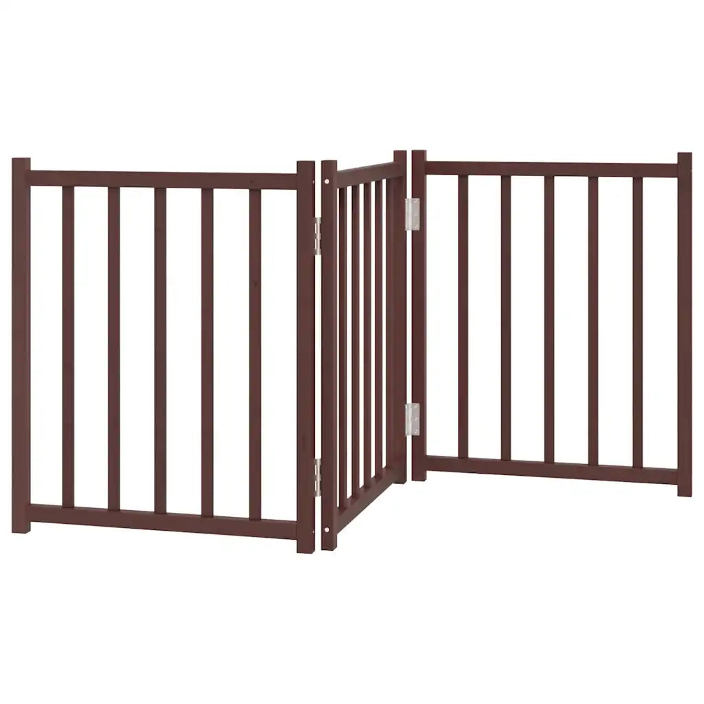 Cancello Cani Pieghevole 3Pannelli Marrone 150cm Massello Abete 352292