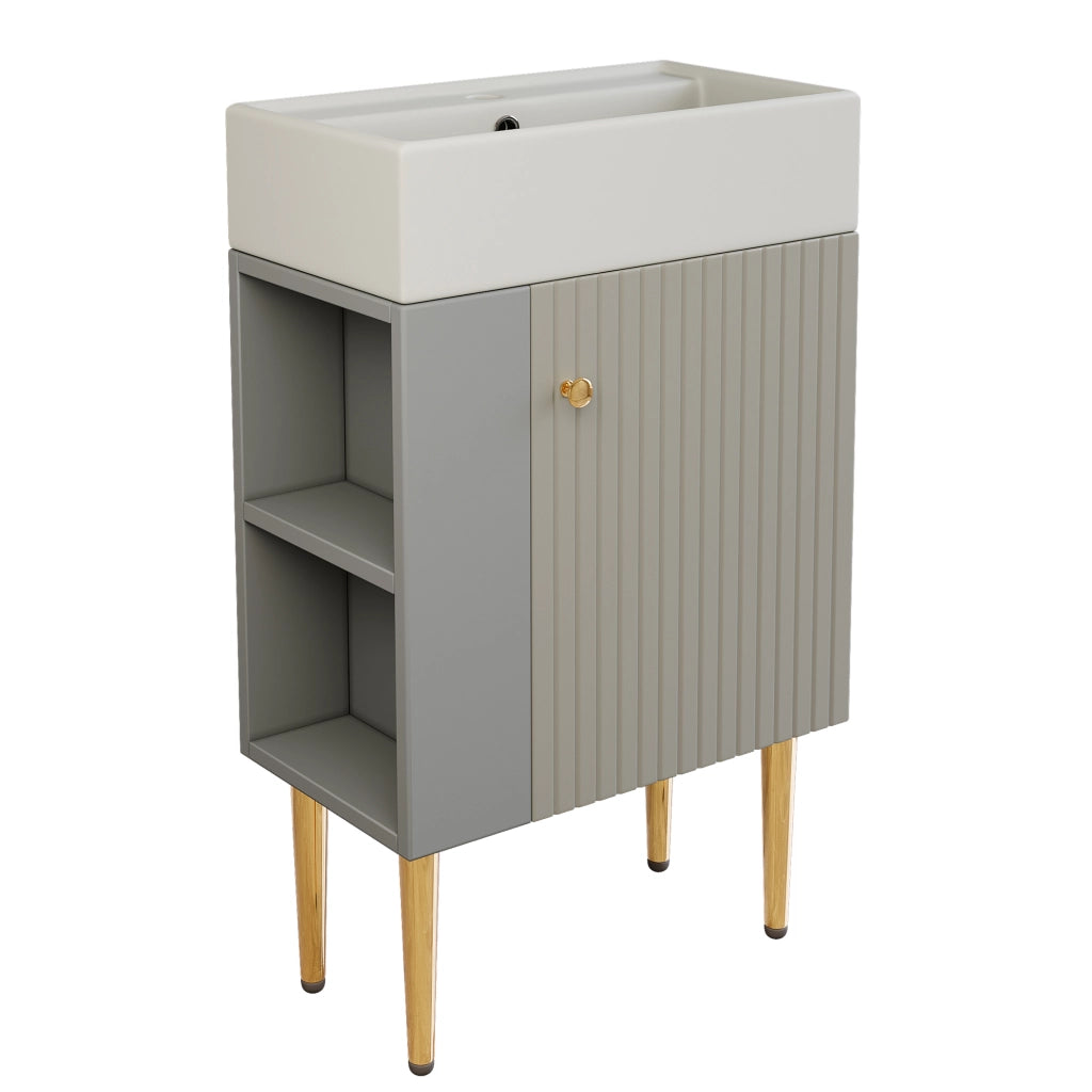 Mobile sottolavabo bagno con lavabo in ceramica lucida piano integrato in MDF grigio e bianco 68,5 × 52,6 × 32,28 cm