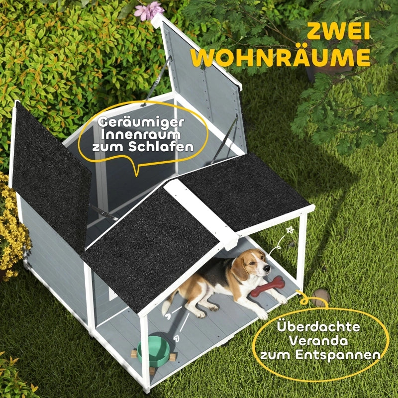 Cuccia per cani da esterno in legno con tetto in asfalto, terrazza, grigia, 103x107x83,5 cm