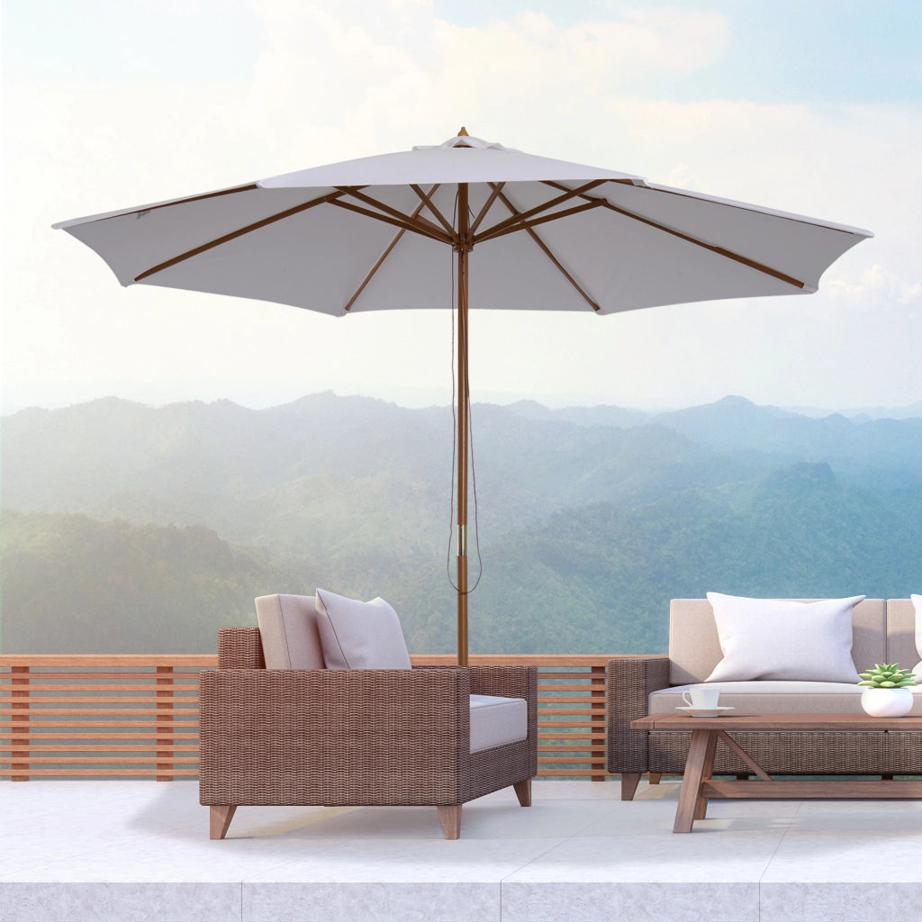 Ombrellone da Giardino 3x2.5 m ¨C zephmum ¨C Legno Bamb¨´ Poliestere Bianco