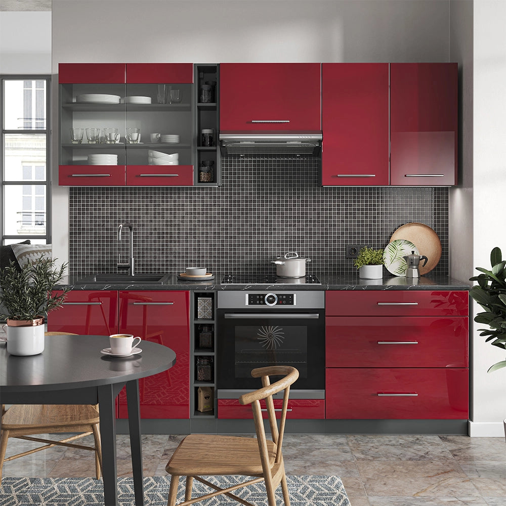 Cucina componibile Fame-Line Bordeaux lucido/Antracite 235 cm, PL Rovere Vicco