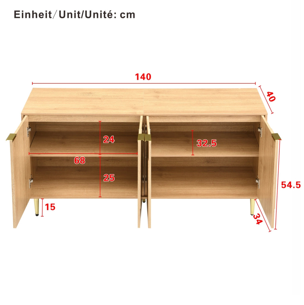 Credenza moderna 140x40x72 cm in MDF naturale a 4 ante
