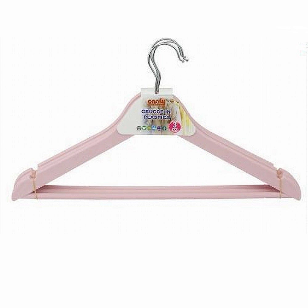 Trade Shop - Set 3 Pz Grucce Stampelle In Plastica Appendiabiti Vestiti Pantaloni Rosa 79318 -