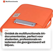 Tas multifunzionale per documenti A4 - Impermeabile - Adatto per documenti e accessori - Arancione - Per notebook e smartphone - Compatta e portatile.