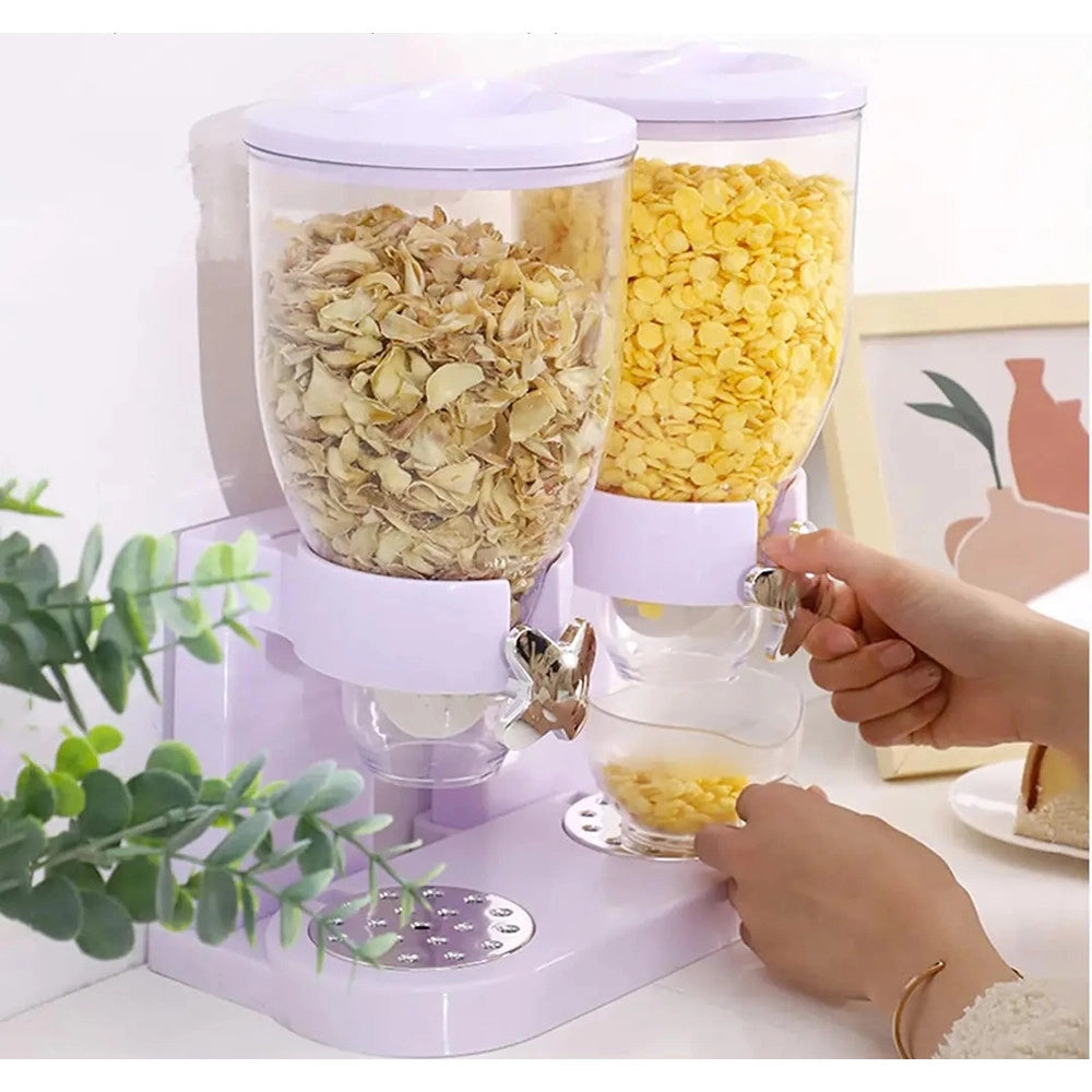 Trade Shop - Dispenser Doppio Contenitore Per Cereali Caramelle Da 2 Litri Con Controllo Porzioni -