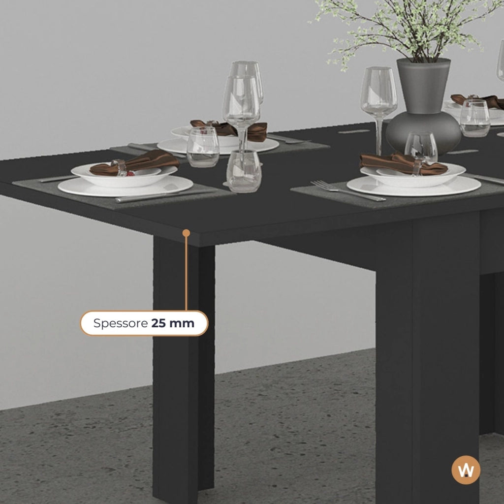 WHOUS Tavolo allungabile Jesi ideale per 6-8 persone colore antracite opaco 90/180x90x75 cm