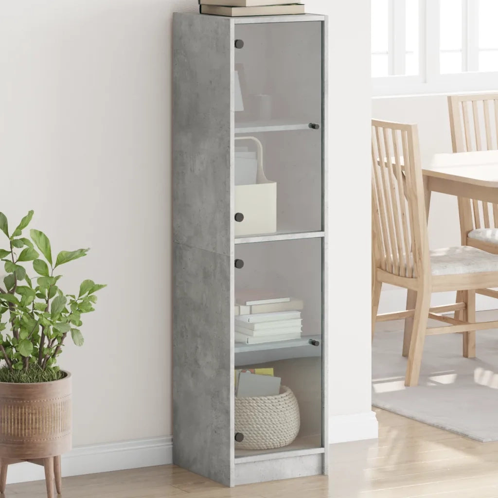 Credenza | Madia | Buffet da pranzo | Armadio da pranzo con Ante in Vetro Grigio Cemento 35x37x142 cm