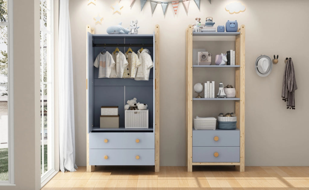 LIBRERIA 4 ripiani 2 cassetti 70x44x180 cm blu e legno