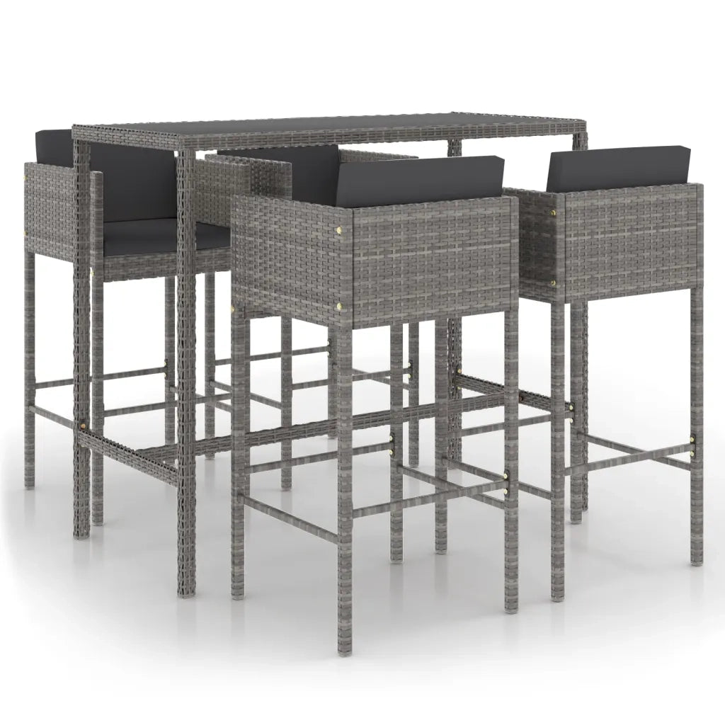 Set da Bar da Giardino 5 pz | Set Salotto da Giardino con Cuscini in Polyrattan Grigio