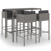 Set da Bar da Giardino 5 pz | Set Salotto da Giardino con Cuscini in Polyrattan Grigio