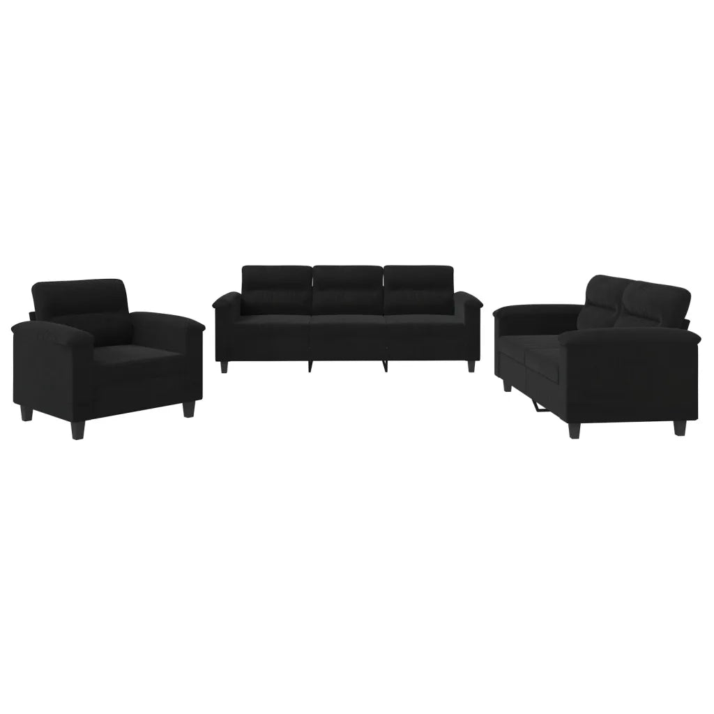 Set Divani 3 pz con Cuscini Nero in Tessuto Microfibracod mxl 131577