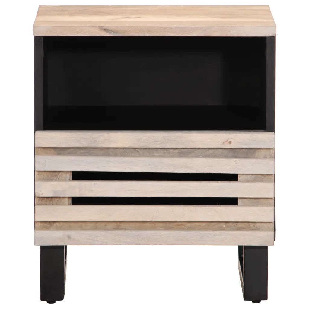 Comodino | Armadio da Notte | Mobiletto da notte 40x34x46 cm in Legno Massello di Mango Sbiancato