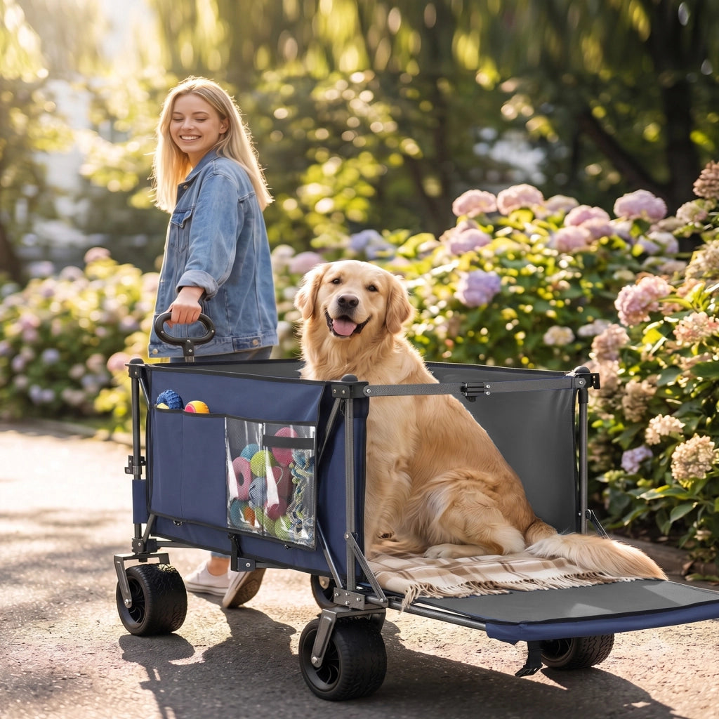 CARRELLO PIEGHEVOLE 180 cm Blu in Acciaio con sponda posteriore estensibile