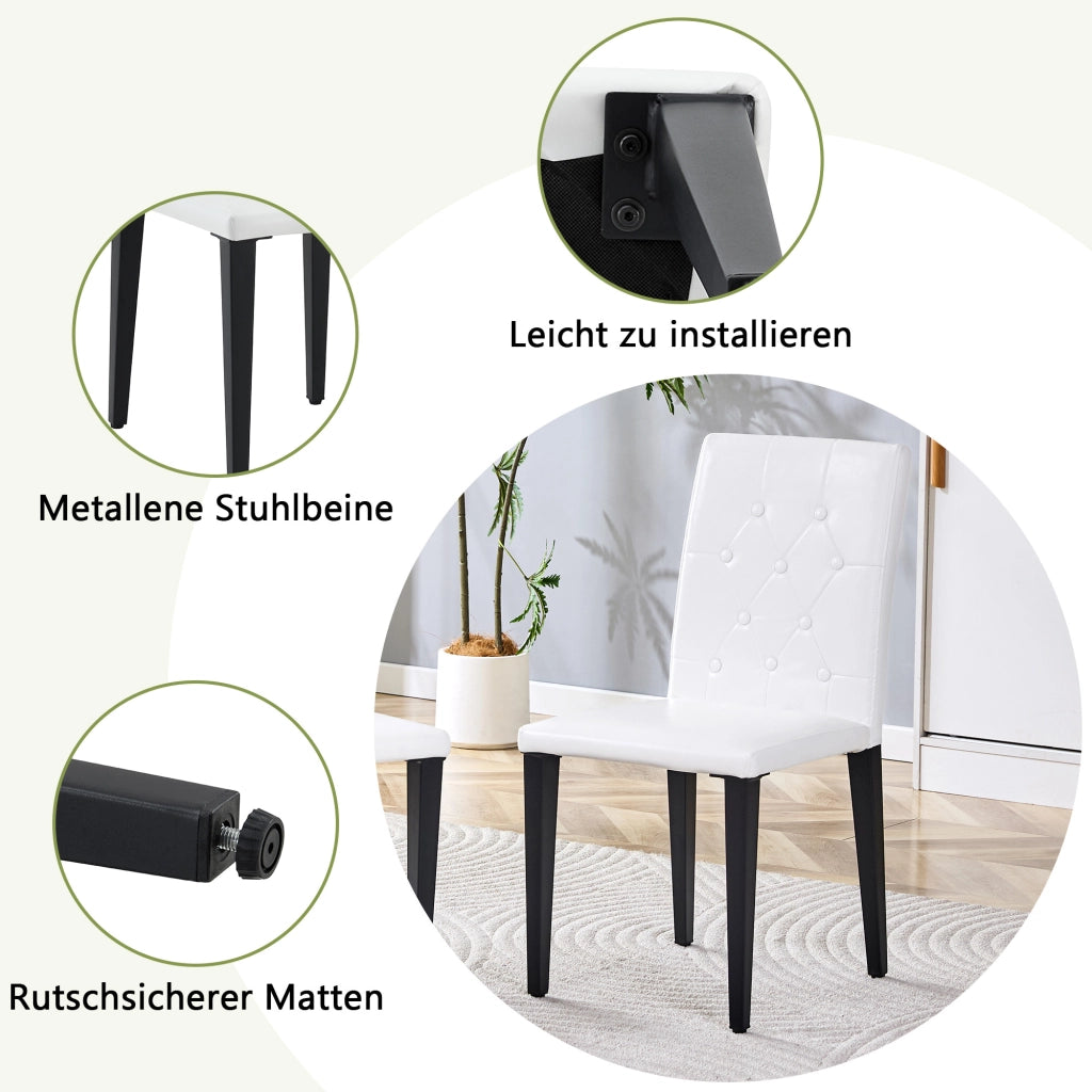 SEDIA da pranzo Set da 4 pezzi 89 cm PU bianco con gambe in metallo nero