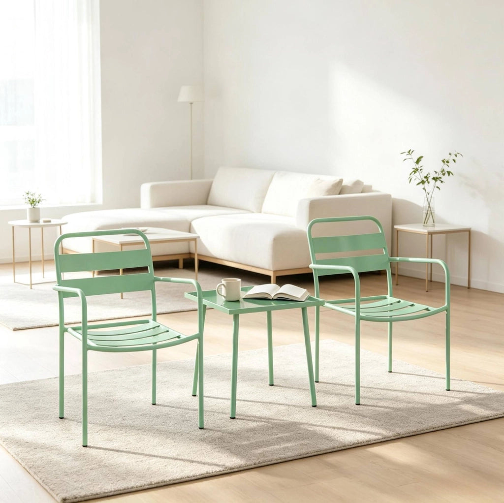 Set bistrot da giardino 3 pezzi verde con tavolo 50x50 cm e 2 sedie in acciaio e vetro temperato