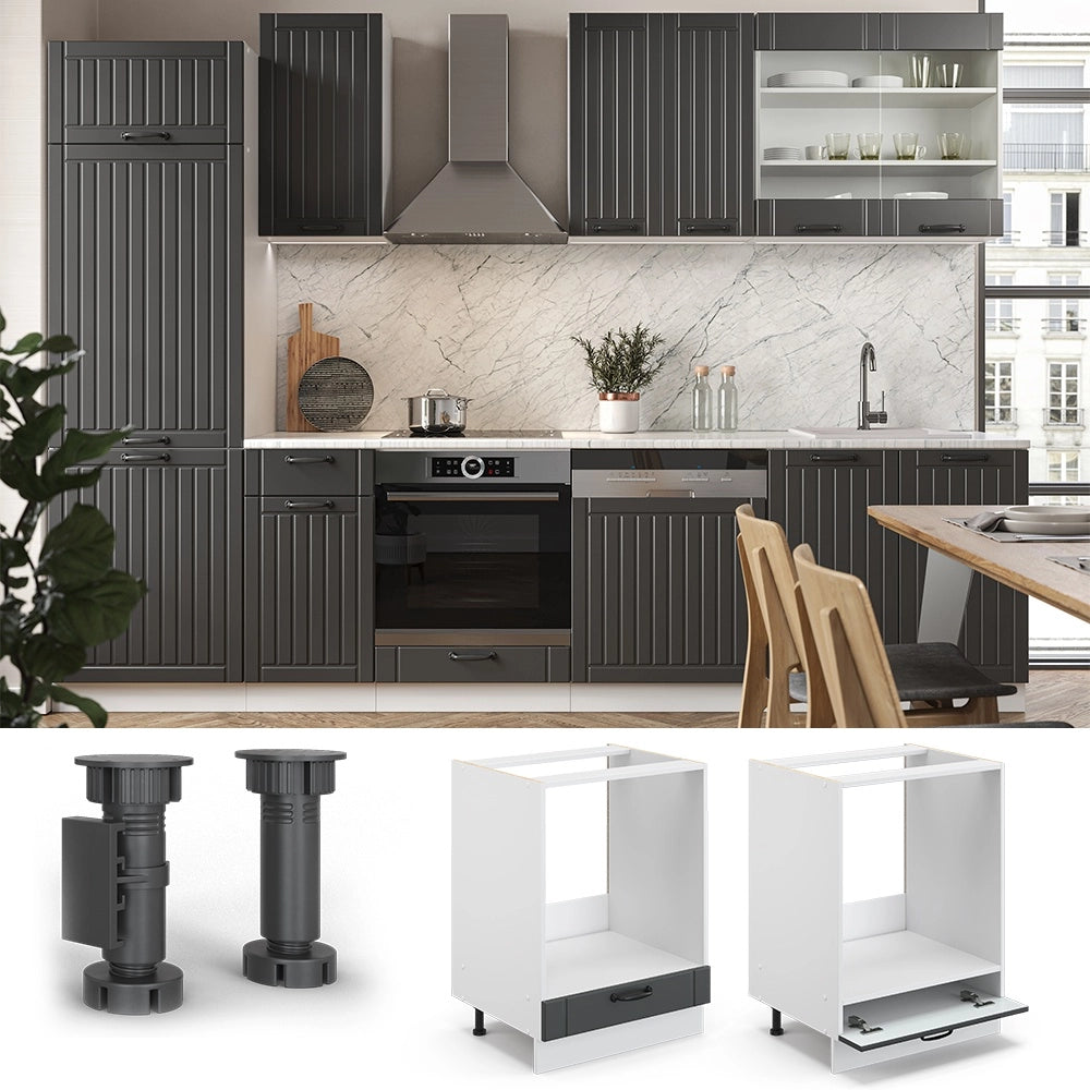 Mobile per forno da incasso Fame-Line Antracite rustico/Bianco 60 cm, PL Marmo Vicco