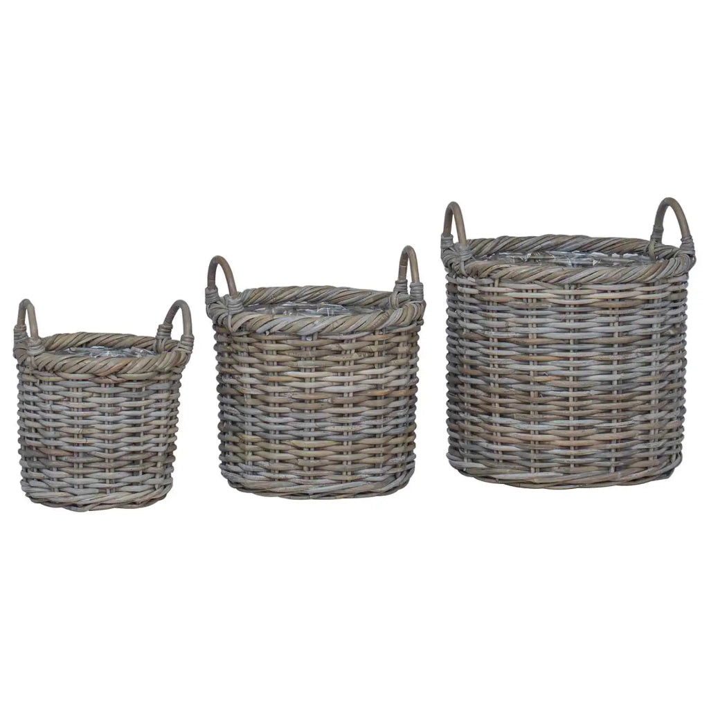 Cesto per Piante 3 pcs Grigio Kubu Rattan Kubu