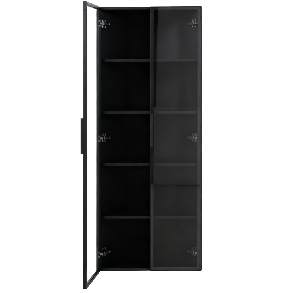 Vetrina angolare con LED 62x35x160 cm in MDF e vetro; nera