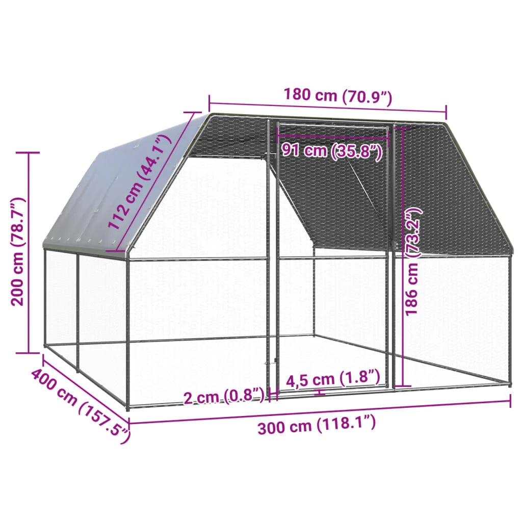 Pollaio/recinto/gabbia per polli da esterno 3 x 4 x 2 m acciaio zincato argento 02_0044010