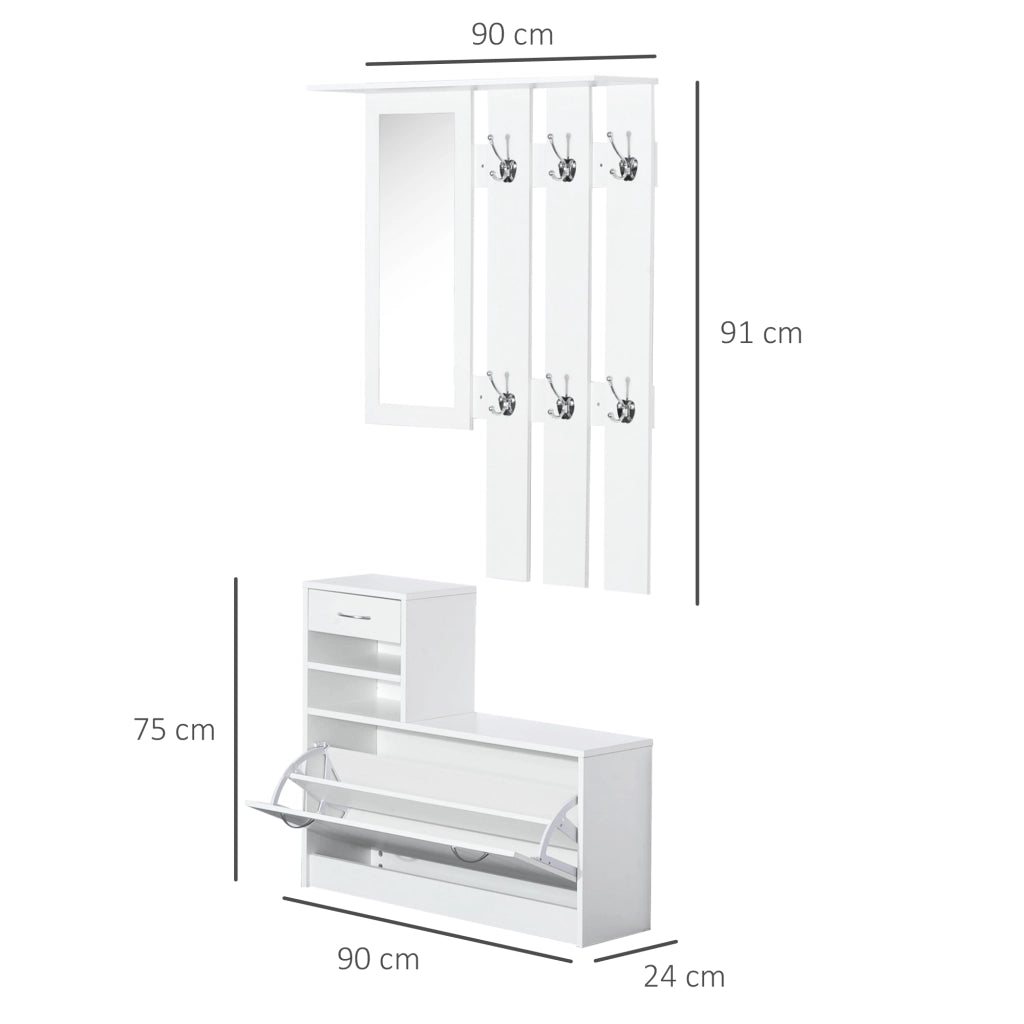 Scarpiera Appendiabiti con Specchio e Cassetti ¨C zephmum ¨C Bianco 90x24x166 cm