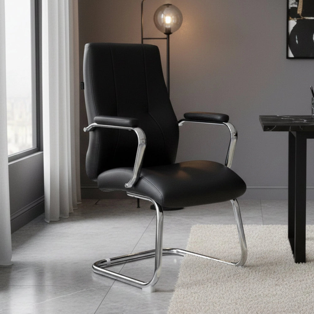 Sedia da ufficio Lucana, Seduta sala da attesa con braccioli per ufficio, Seduta ergonomica da attesa, 61x58h101 cm, Nero