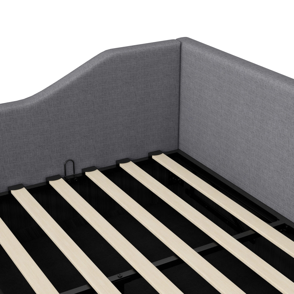 OKWISH Letto Divano 140×200 cm, Letto Matrimoniale con Vano Contenitore, Schienale e Braccioli, senza Materasso, in Tessuto Grigio