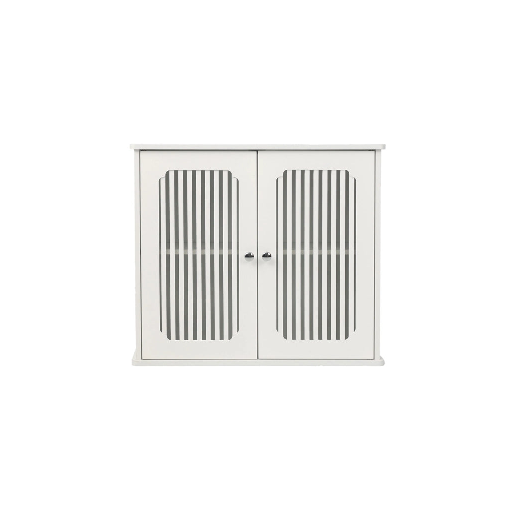 Pensile bagno bianco con ante a lamelle, armadietto sospeso in MDF e truciolare 69,3x43,8x11 cm
