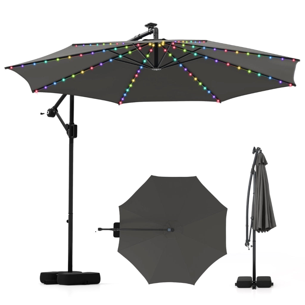 Ombrello a braccio con luci LED regolazione facile dell'inclinazione, Ombrello sospeso solare con base Grigio-Ombrelloni